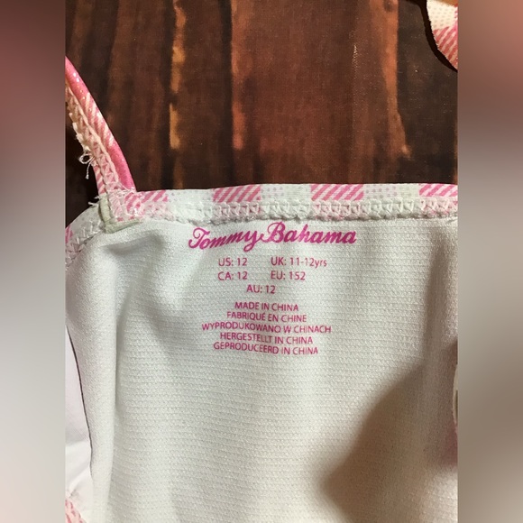 Tommy Bahama girls pink white ruffle trim checker one piece swimsuit size 12 - Picture 5 of 6